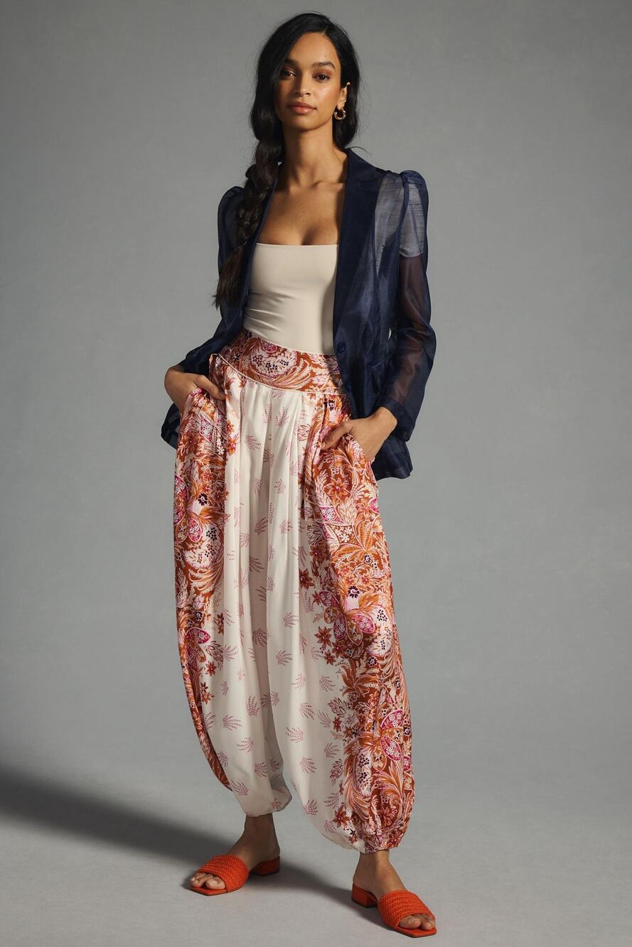 Anthropologie Pleated Ballon Floral Boho Pants Multicolor US 10 30"x26"